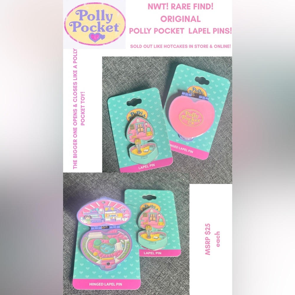 NWT! POLLY POCKET PINS! ADORABLE. SOLD OUT LIKE HOTCAKES IN STORE/ONLINE! 5 ⭐️!
